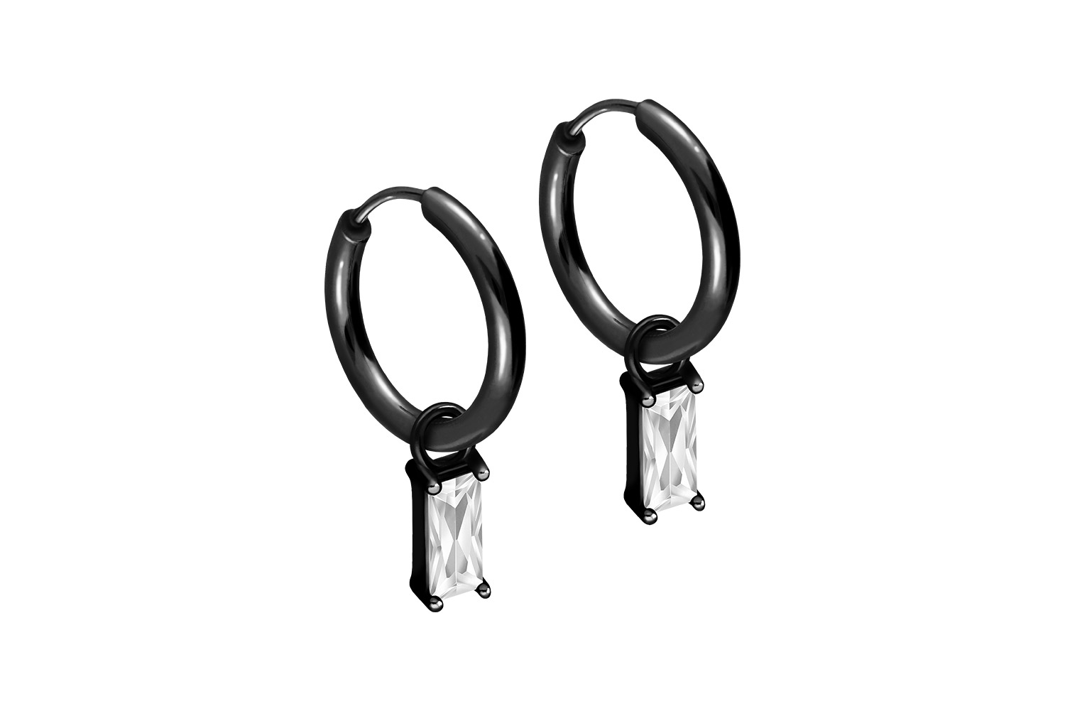 Chirurgenstahl Ohrclicker Creolen EINGEFASSTES KRISTALLRECHTECK von Piercingline